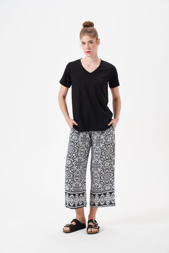 Kadın Siyah Desenli Büyük Beden Pijama Takımı- 29063R