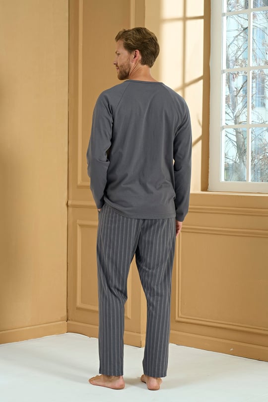 Erkek Antrasit Penye %100 Pamuk Patlı Pijama Takımı - 2276R