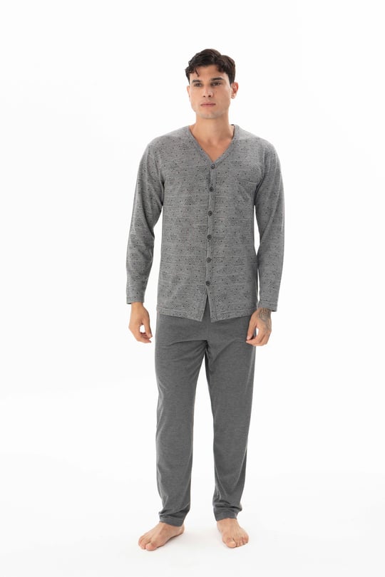 Erkek Antrasit V Yaka Boydan Düğmeli Pijama Takımı - DM26109R