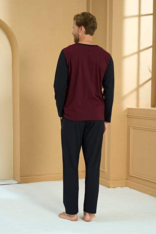 Erkek Bordo Penye %100 Pamuk Patlı Pijama Takımı - 2283R
