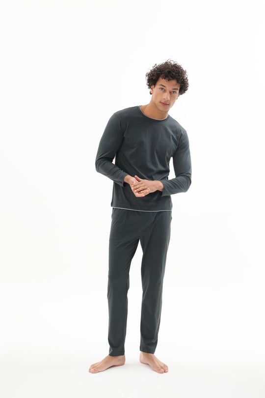 Erkek Füme Yuvarlak Yaka Pijama Takımı - 9222R