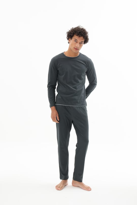 Erkek Füme Yuvarlak Yaka Pijama Takımı - 9222R