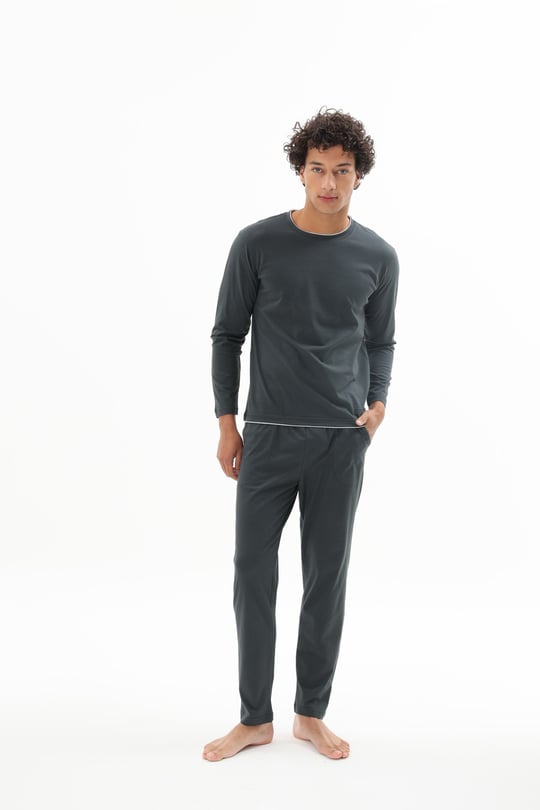Erkek Füme Yuvarlak Yaka Pijama Takımı - 9222R