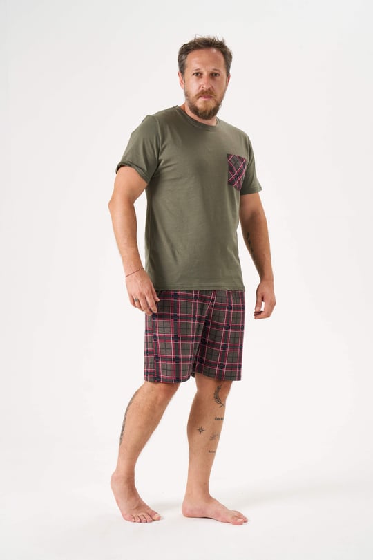 Erkek Haki 3'Lü Pijama Takımı - 6145-4R