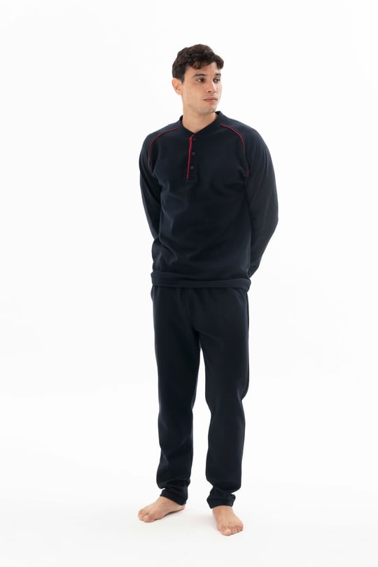 Erkek Lacivert Midi Yaka Ara Biyeli Pijama Takımı - KG26611R
