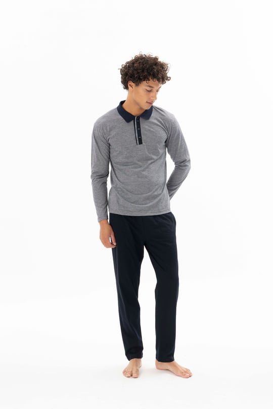 Erkek Lacivert Polo Yaka Pijama Takımı - DM26112R