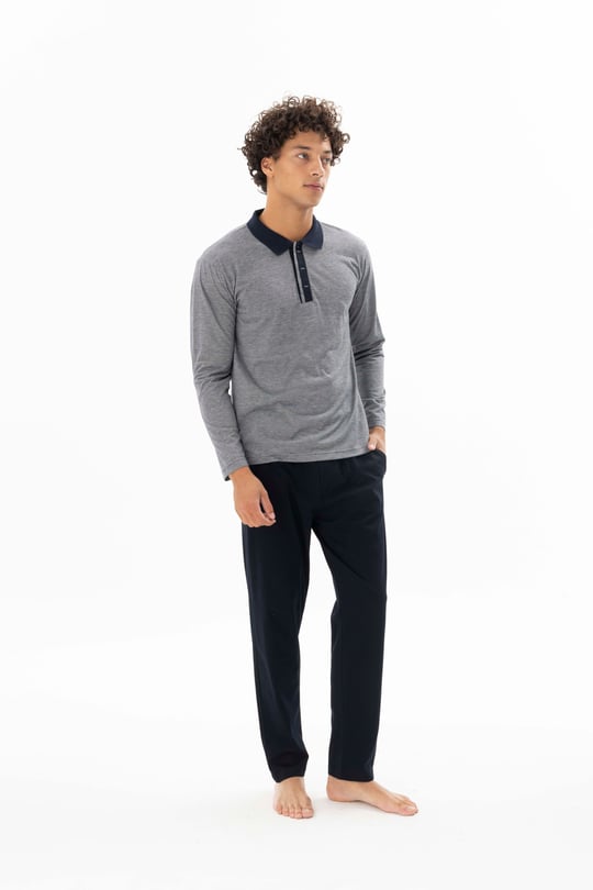 Erkek Lacivert Polo Yaka Pijama Takımı - DM26112R