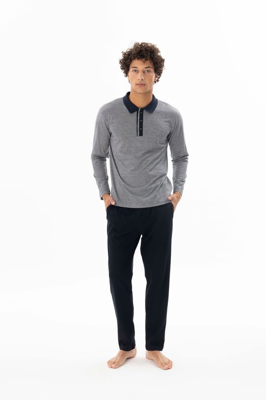Erkek Lacivert Polo Yaka Pijama Takımı - DM26112R