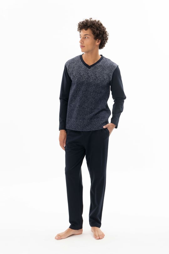 Erkek Lacivert V Yaka Pijama Takımı - KG26603R