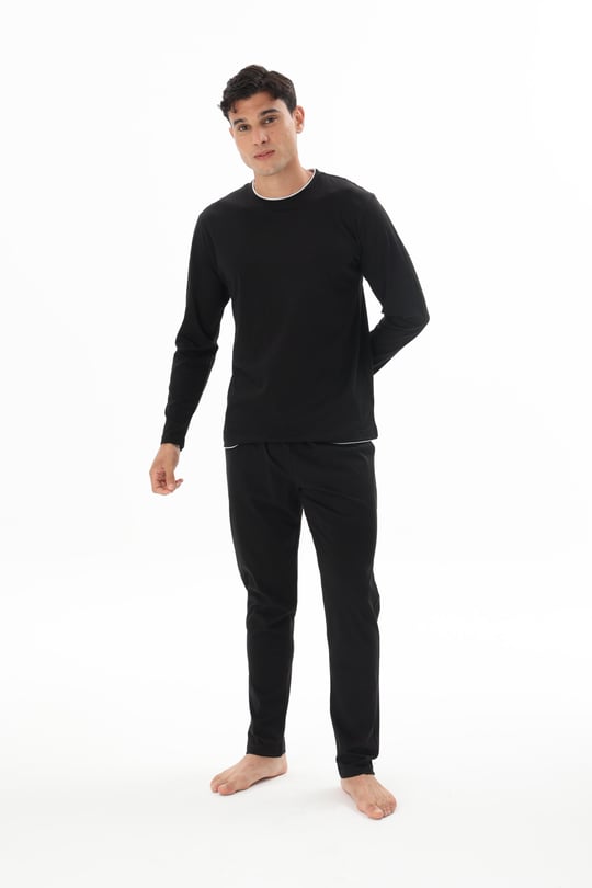 Erkek Siyah Yuvarlak Yaka Pijama Takımı - 9222R