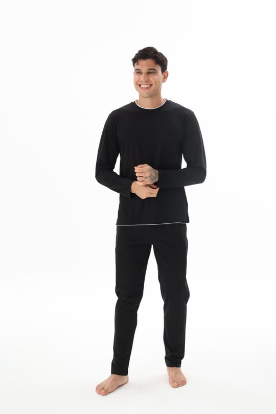 Erkek Siyah Yuvarlak Yaka Pijama Takımı - 9222R