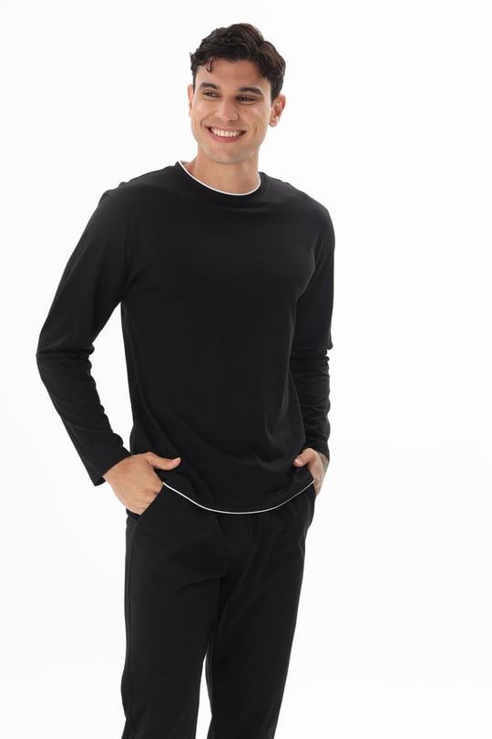 Erkek Siyah Yuvarlak Yaka Pijama Takımı - 9222R