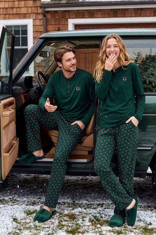 Erkek Yeşil %100 Pamuk Patlı Pijama Takımı - 6510-3ER