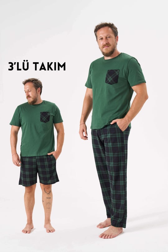Erkek Yeşil 3'Lü Pijama Takımı - 6145-4R