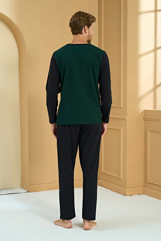 Erkek Yeşil Penye %100 Pamuk Patlı Pijama Takımı - 2283R
