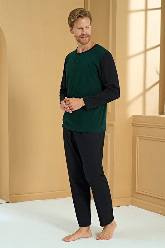 Erkek Yeşil Penye %100 Pamuk Patlı Pijama Takımı - 2283R