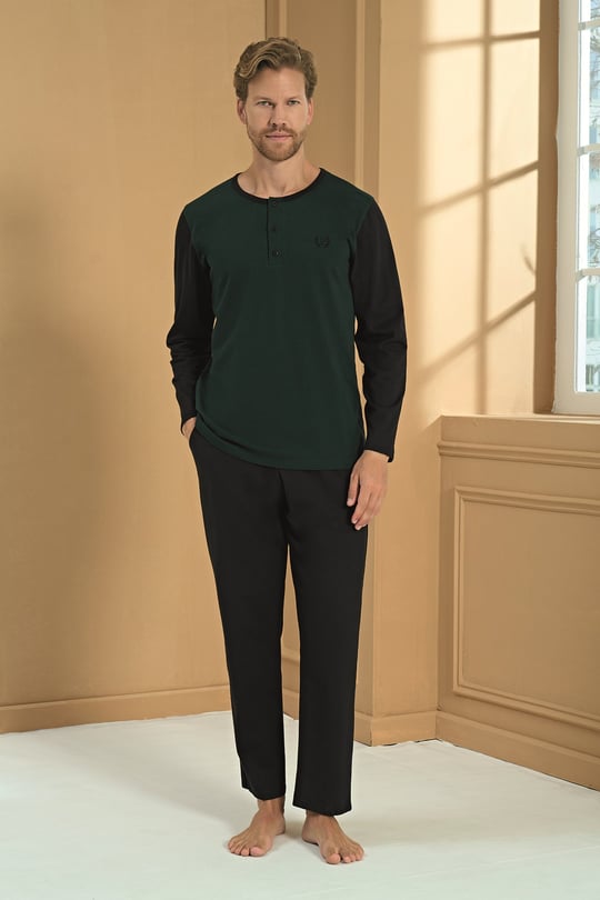 Erkek Yeşil Penye %100 Pamuk Patlı Pijama Takımı - 2283R