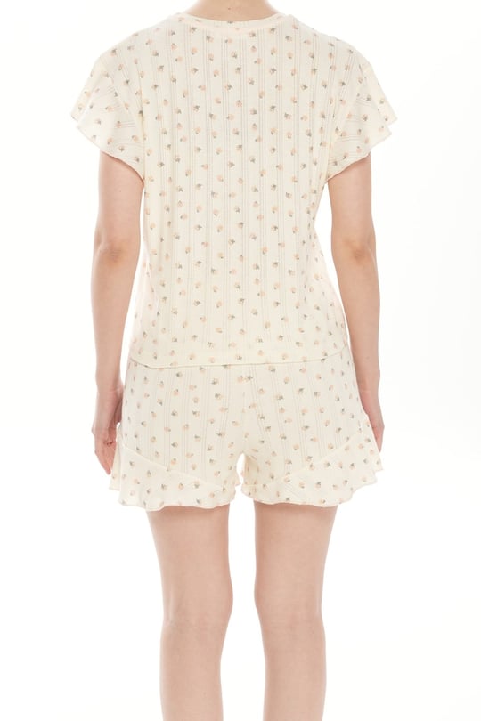 Kadın Bej %100 Pamuk İp Askılı Şortlu Pijama Takım - 1855-8R