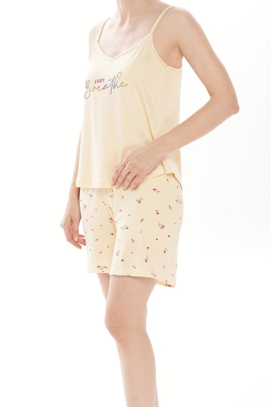 Kadın Bej İp Askılı Şortlu Pijama Takım - 7624-88R