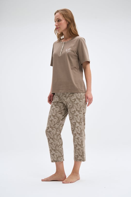 Kadın Bej Kapri Pijama Takımı- 2054R