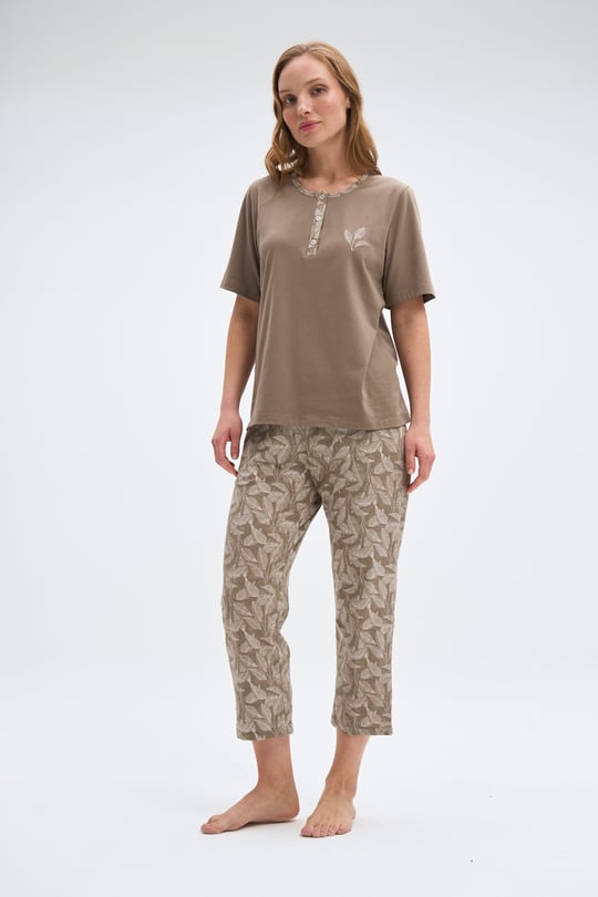 Kadın Bej Kapri Pijama Takımı- 2054R