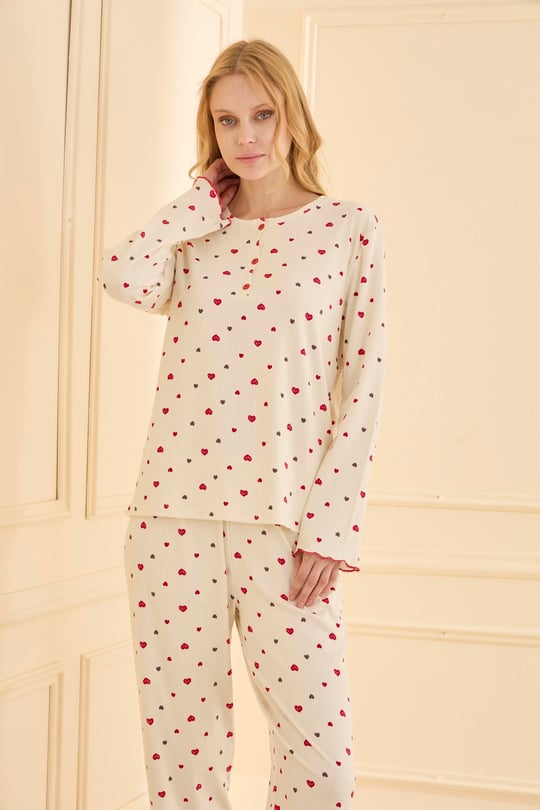 Kadın Bej Kaşkorse Pijama Takımı - 70809R
