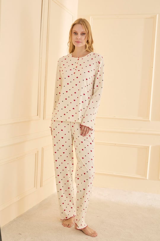Kadın Bej Kaşkorse Pijama Takımı - 70809R