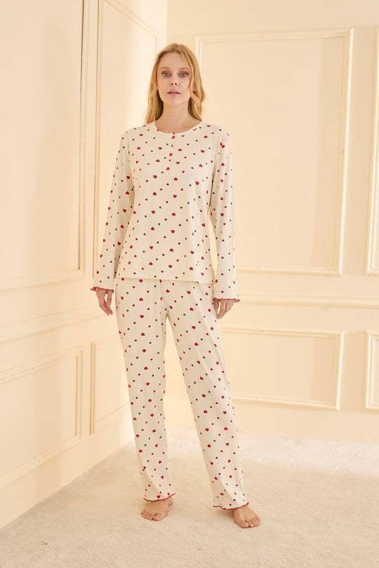 Kadın Bej Kaşkorse Pijama Takımı - 70809R