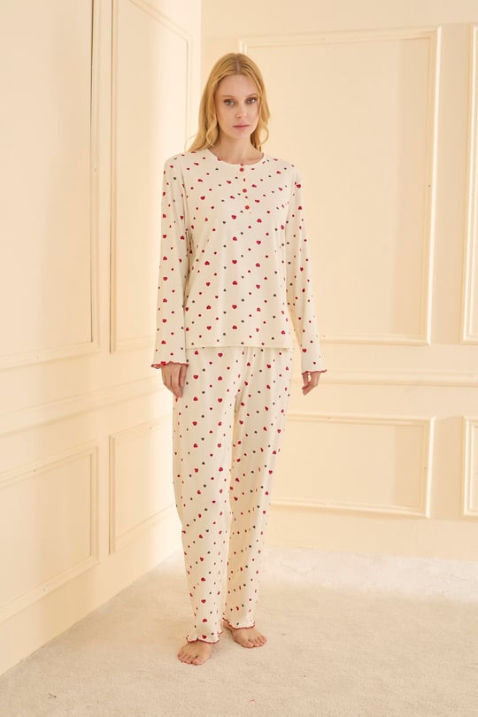 Kadın Bej Kaşkorse Pijama Takımı - 70809R