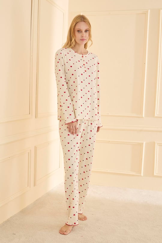 Kadın Bej Kaşkorse Pijama Takımı - 70809R