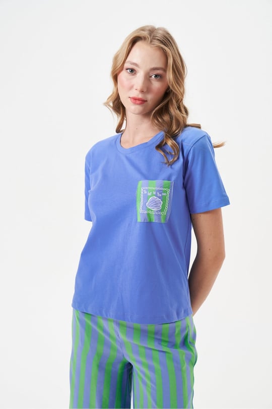 Kadın Çizgili Pantolonlu Kısa Kollu Pijama Takımı - 29044R