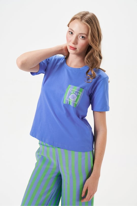 Kadın Çizgili Pantolonlu Kısa Kollu Pijama Takımı - 29044R