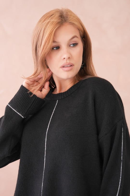 Kadın Dikiş Detaylı Oversize Triko Kazak - 8523R