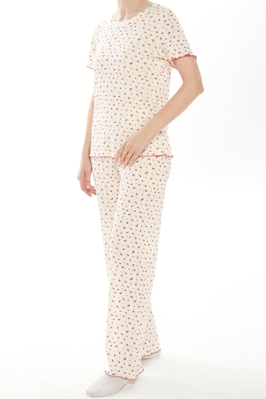 Kadın Ekru %100 Pamuk Pijama Takımı - 40188R