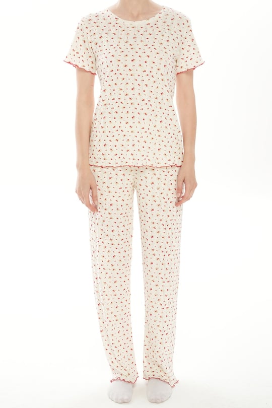 Kadın Ekru %100 Pamuk Pijama Takımı - 40188R