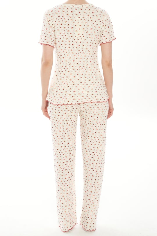 Kadın Ekru %100 Pamuk Pijama Takımı - 40188R