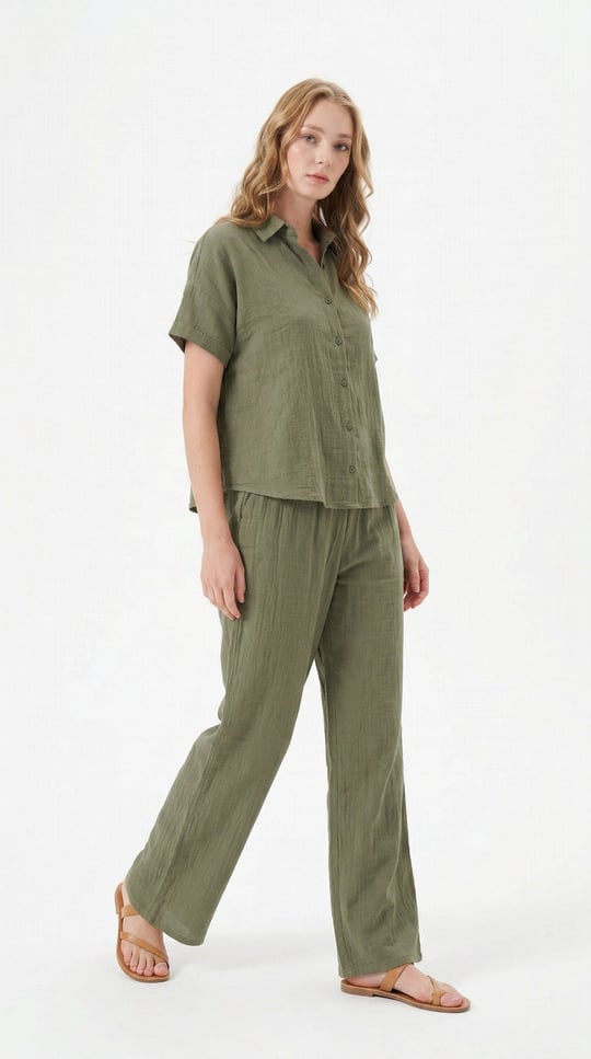 Kadın Haki Müslim Gömlek Pijama Takımı - LB1009R