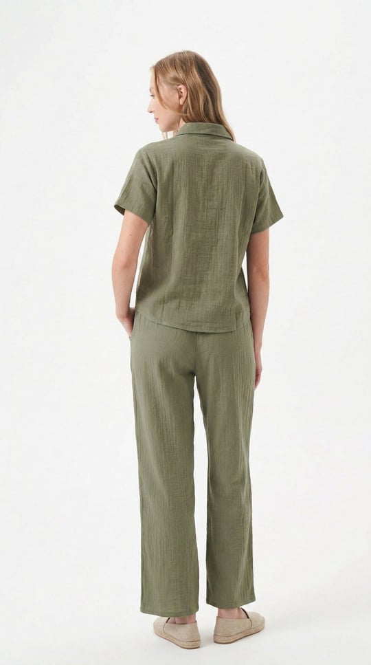 Kadın Haki Müslim Gömlek Pijama Takımı - LB1009R