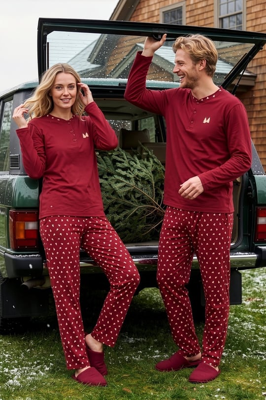 Kadın Kırmızı %100 Pamuk Patlı Pijama Takımı - 6510-4KR
