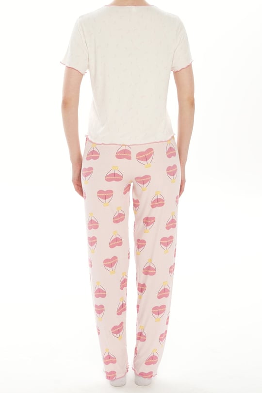 Kadın Kısa Kol Alt Uzun Fiyonklu Pijama Takım - 1935-4R
