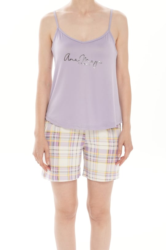 Kadın Lila İp Askılı Şortlu Pijama Takım - 7624-80R