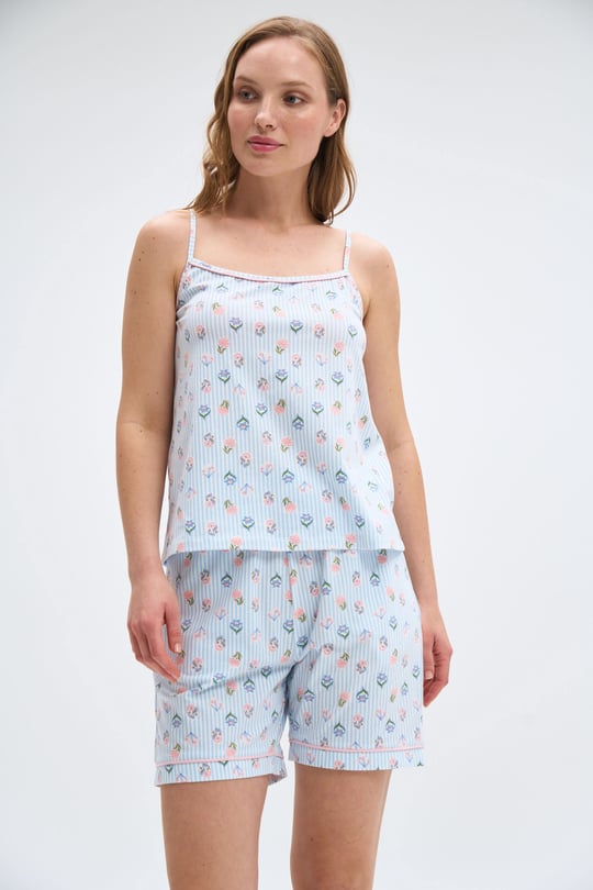 Kadın Mavi Şortlu Pijama Takım - 2061R