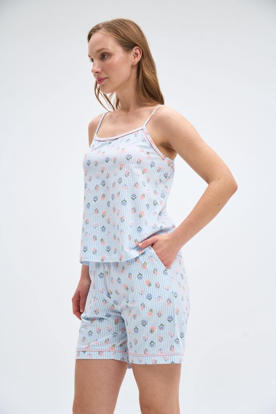 Kadın Mavi Şortlu Pijama Takım - 2061R
