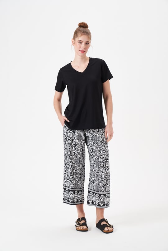 Kadın Siyah Desenli Büyük Beden Pijama Takımı- 29063R