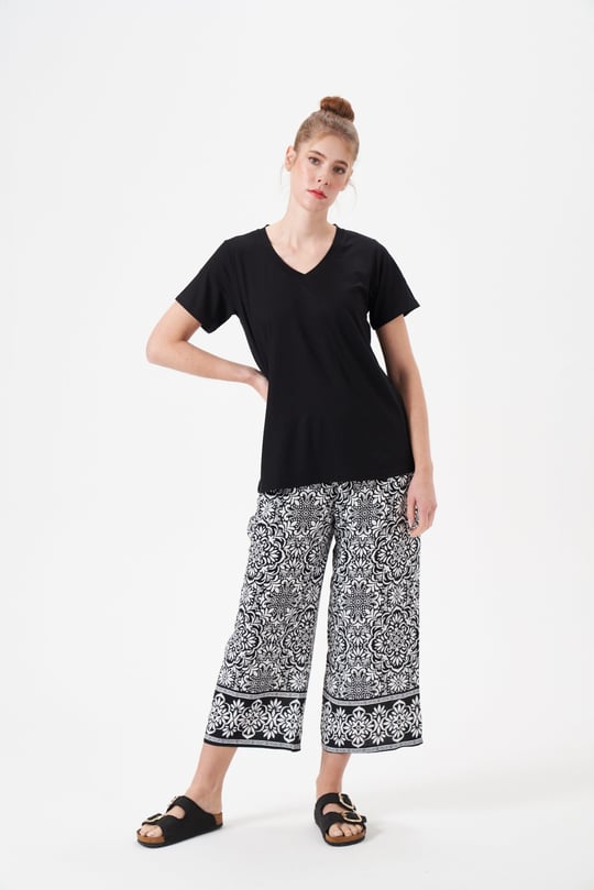 Kadın Siyah Desenli Büyük Beden Pijama Takımı- 29063R