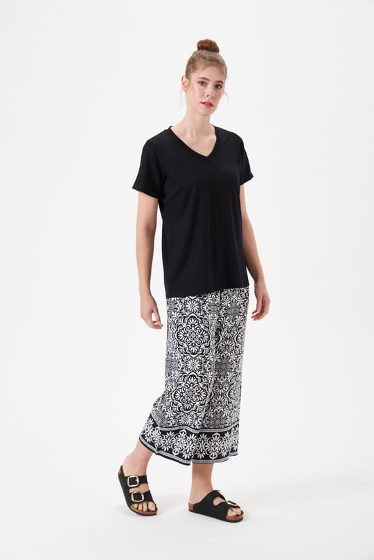 Kadın Siyah Desenli Büyük Beden Pijama Takımı- 29063R