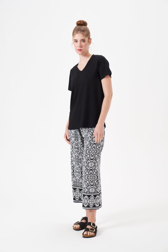 Kadın Siyah Desenli Büyük Beden Pijama Takımı- 29063R