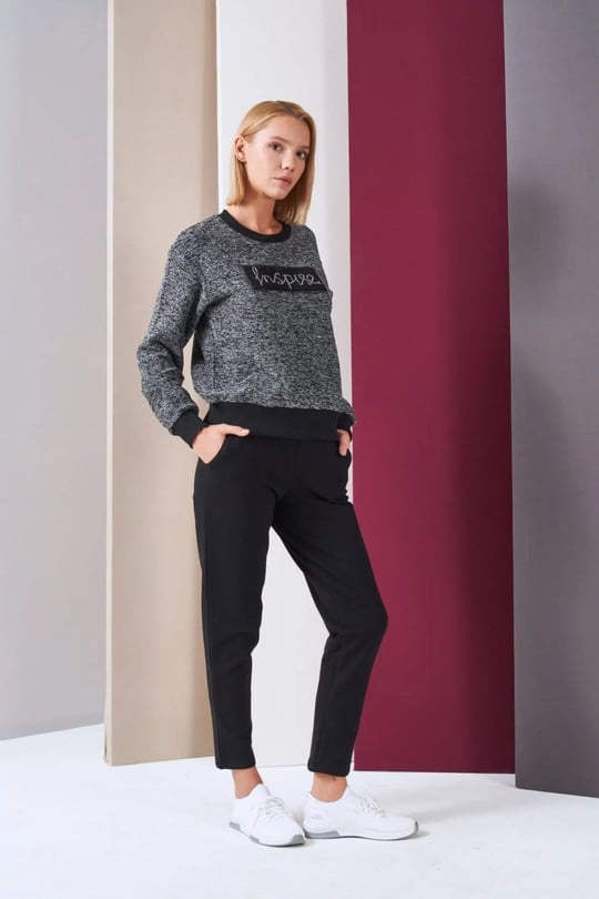 Kadın Siyah Spor Eşofman Takım - 26053R