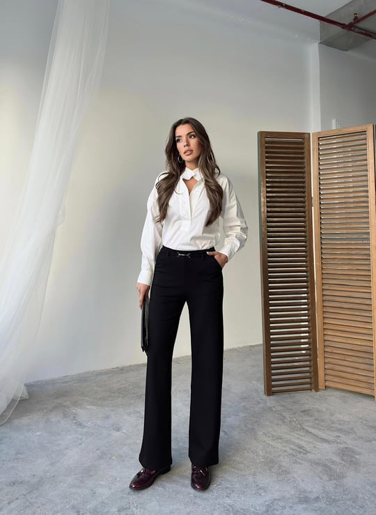 Kadın Siyah Tokalı Pantolon - 200R