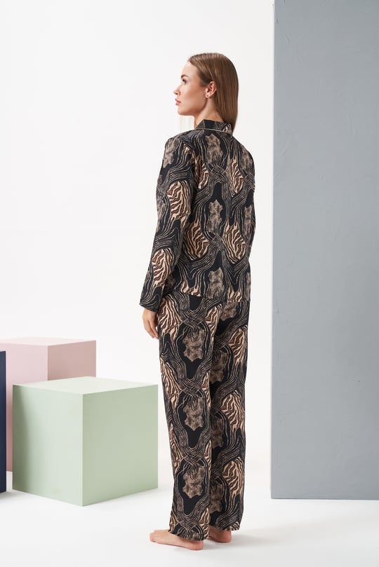Kadın Siyah/Leopar Pijama Takım - 28039R